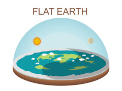Flat earth concept illustration on white background. Isolated vector clip art. Ancient cosmology model and modern pseudoscientific conspiracy theory